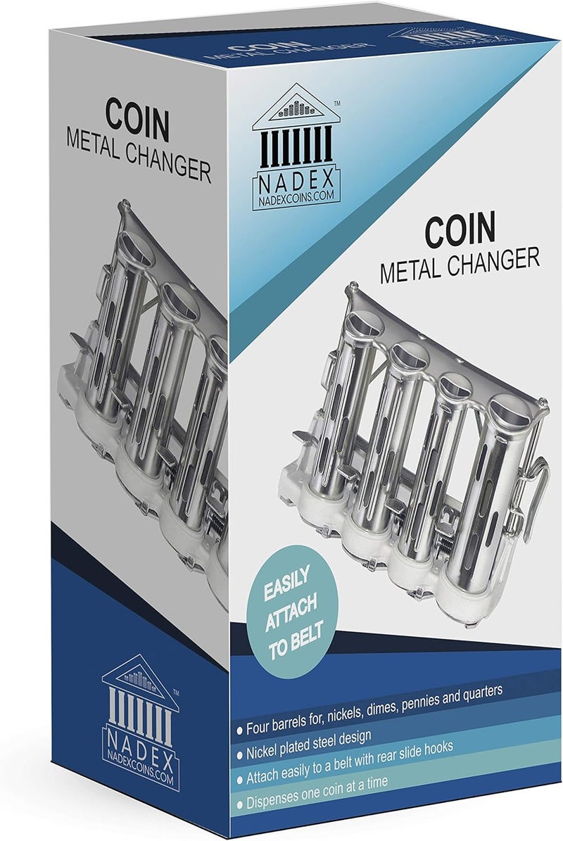 Nadex 4 Barrel Steel Coin Dispenser Money Changer with Belt Clips (Silver) - Image 5