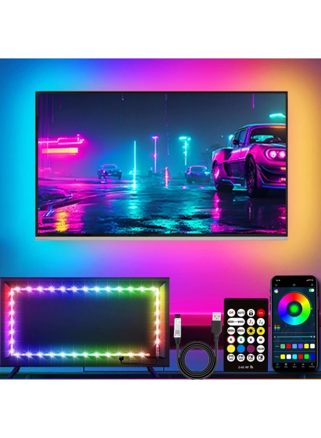 أضواء LED ملونة RGB بطول 5 مترات، لضوء الخلفية للشاشات التلفزيونية من 45 إلى 75 بوصة، مع تزامن موسيقي، وتطبيق بلوتوث/تحكم عن بُعد بالراديو الترددي، وأضواء شريط تعمل بالطاقة USB، مصممة لغرفة النوم/الألعاب - Image 3