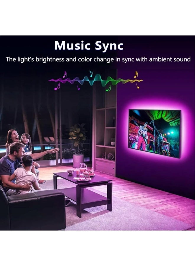 أضواء LED ملونة RGB بطول 5 مترات، لضوء الخلفية للشاشات التلفزيونية من 45 إلى 75 بوصة، مع تزامن موسيقي، وتطبيق بلوتوث/تحكم عن بُعد بالراديو الترددي، وأضواء شريط تعمل بالطاقة USB، مصممة لغرفة النوم/الألعاب - Image 4