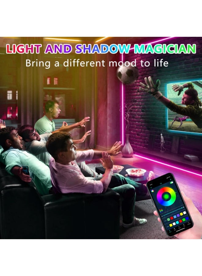 أضواء LED ملونة RGB بطول 5 مترات، لضوء الخلفية للشاشات التلفزيونية من 45 إلى 75 بوصة، مع تزامن موسيقي، وتطبيق بلوتوث/تحكم عن بُعد بالراديو الترددي، وأضواء شريط تعمل بالطاقة USB، مصممة لغرفة النوم/الألعاب - Image 5