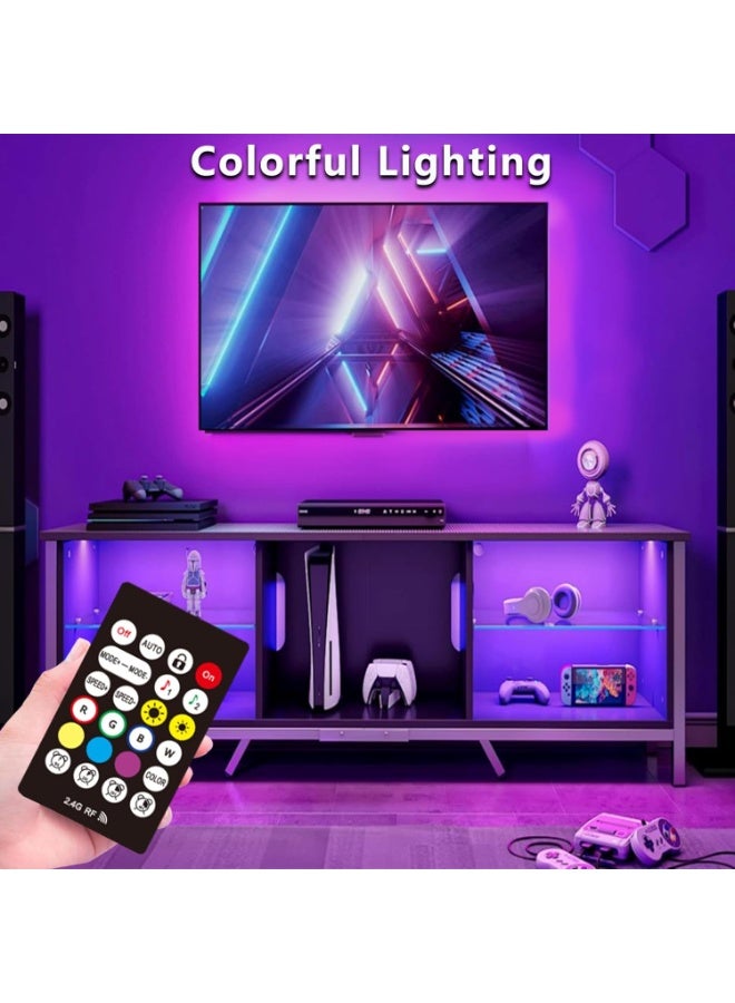 أضواء LED ملونة RGB بطول 5 مترات، لضوء الخلفية للشاشات التلفزيونية من 45 إلى 75 بوصة، مع تزامن موسيقي، وتطبيق بلوتوث/تحكم عن بُعد بالراديو الترددي، وأضواء شريط تعمل بالطاقة USB، مصممة لغرفة النوم/الألعاب - Image 1