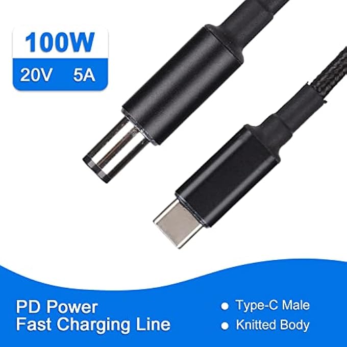 rayihni كابل شحن لابتوب USB C إلى DC، 20 فولت 5 أمبير 100 واط شحن سريع USB C إلى محول DC نوع C ذكر إلى DC 7.4 × 5.0 مم كابل طاقة لابتوب لديل إنسبيرون N3010 N3110 (JD0605-3(3M)) - Image 3