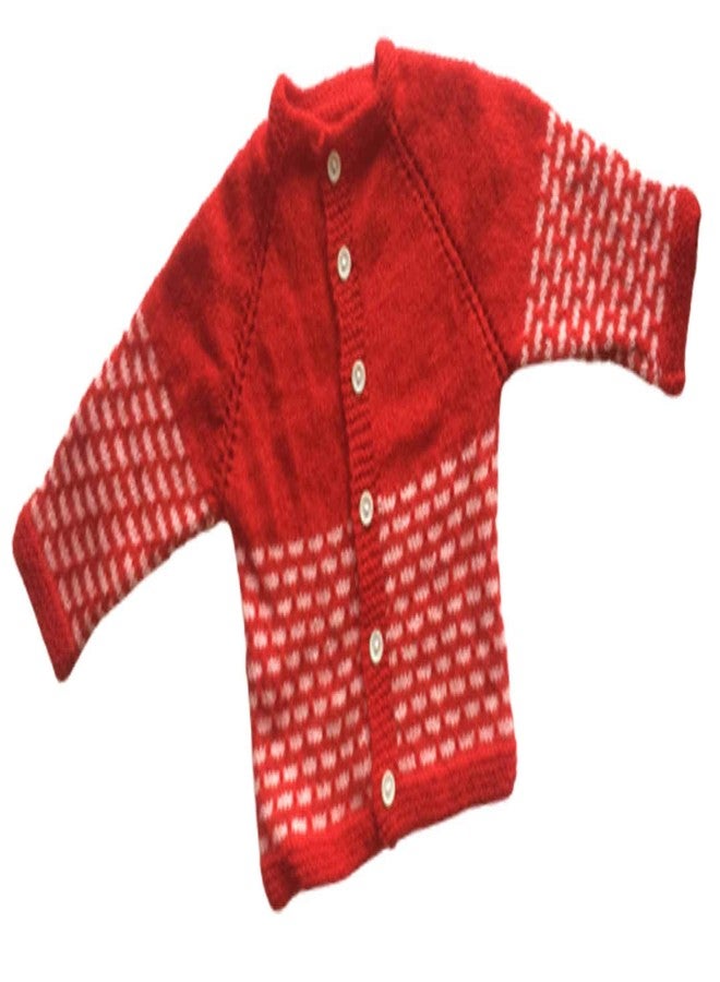 Cute Collection Handmade Woolen Sweater with Cap and Socks Set for Winter 0-6 Months Baby and New Born Baby Red with White - Image 3