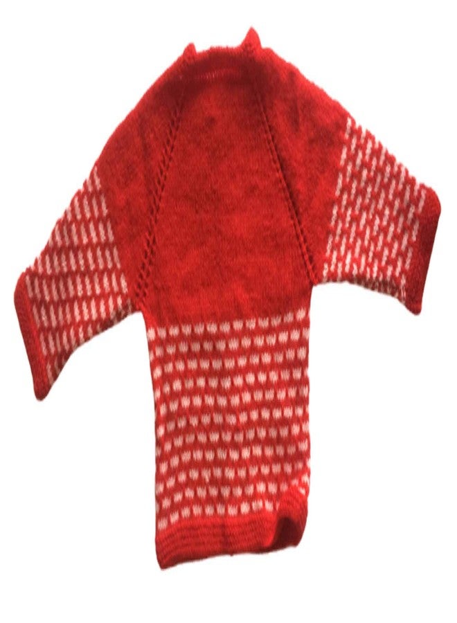 Cute Collection Handmade Woolen Sweater with Cap and Socks Set for Winter 0-6 Months Baby and New Born Baby Red with White - Image 4