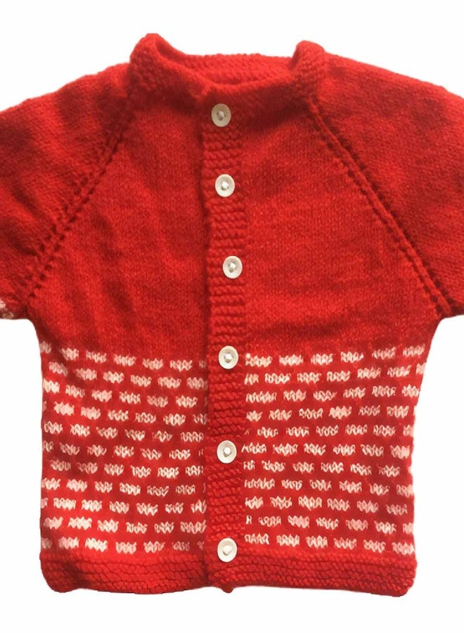 Cute Collection Handmade Woolen Sweater with Cap and Socks Set for Winter 0-6 Months Baby and New Born Baby Red with White - Image 2