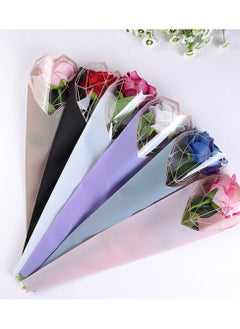 XiuWoo 120 Pcs Single Rose Sleeve Bouquet Bags, Plastic Flower Wrapping, Florist Supplies, Packaging For Father's Day Graduation Wedding Birthday 1.18 x 5.91 19.69 Inch 6 Colors  - Image 3