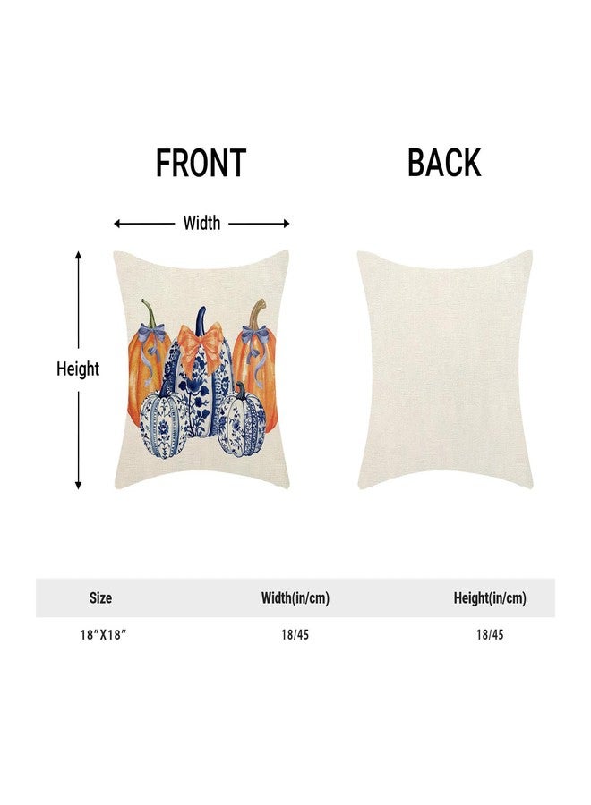 OFIRD Fall Pillow Covers 18x18 Pack of 2 Chinoiserie Blue and Orange Pumpkin Throw Pillow Covers Outdoor,Fall Thanksgiving Decoration Pillowcase Autumn Decor Farmhouse Cushion Case for Couch Sofa - Image 2