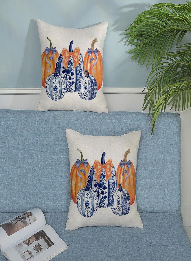 OFIRD Fall Pillow Covers 18x18 Pack of 2 Chinoiserie Blue and Orange Pumpkin Throw Pillow Covers Outdoor,Fall Thanksgiving Decoration Pillowcase Autumn Decor Farmhouse Cushion Case for Couch Sofa - Image 5