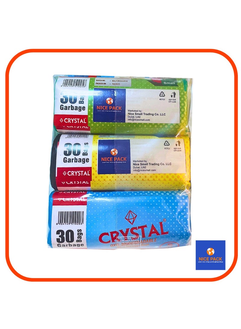 Oxo-Biodegradable Trash Bags, 43x48 cms, Small size, Pack of 3x30 pieces - Image 1