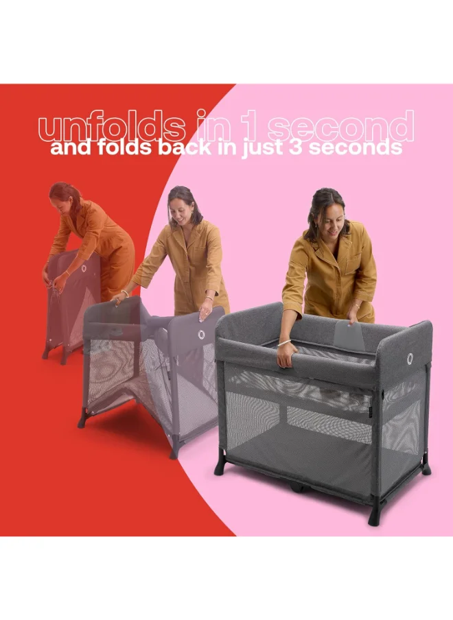 Bugaboo Stardustall - In - One, Quick To Assemble, Pop - Up Travel Cot And Playpen For Babies And Toddlers With Mattress And Zip - In Bassinet - Grey Melange
