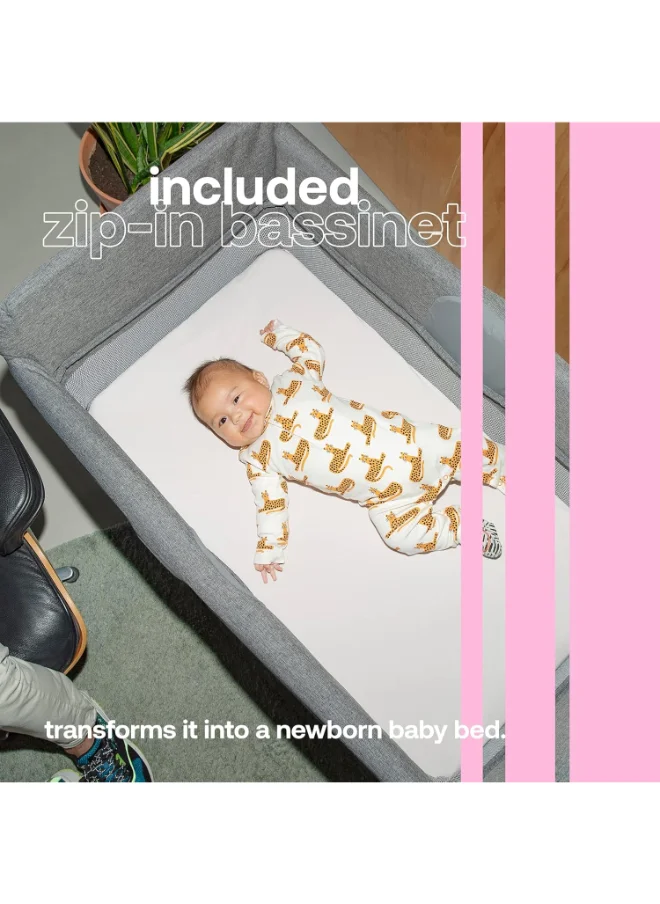 Bugaboo Stardustall - In - One, Quick To Assemble, Pop - Up Travel Cot And Playpen For Babies And Toddlers With Mattress And Zip - In Bassinet - Grey Melange