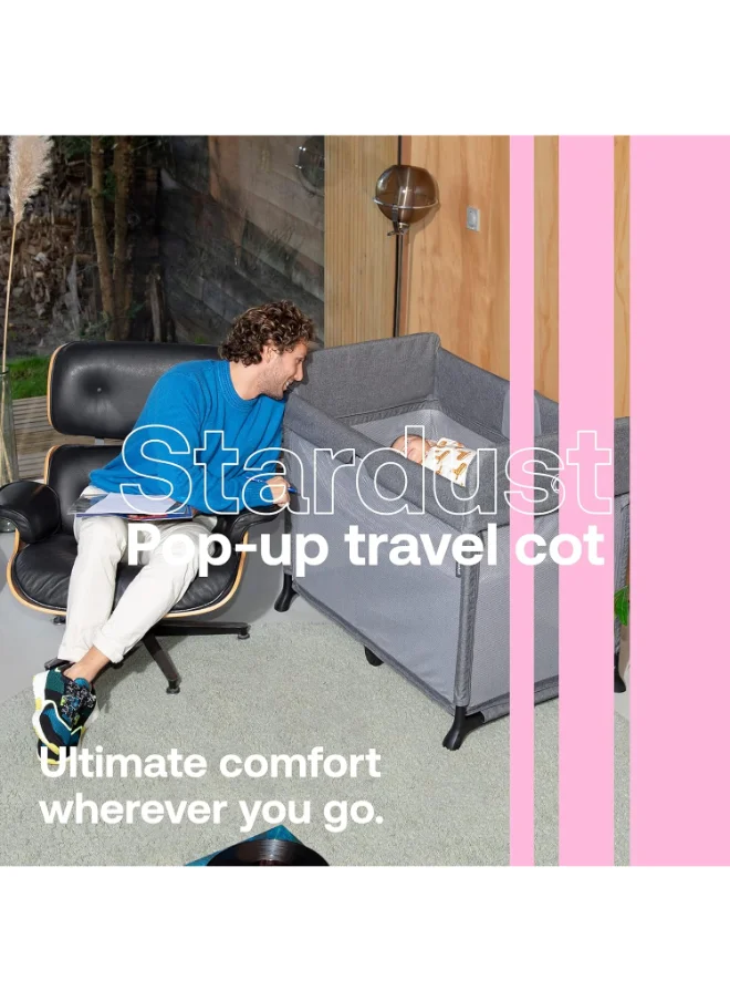 Bugaboo Stardustall - In - One, Quick To Assemble, Pop - Up Travel Cot And Playpen For Babies And Toddlers With Mattress And Zip - In Bassinet - Grey Melange
