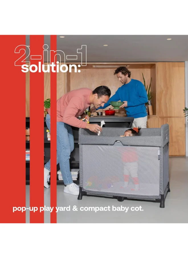Bugaboo Stardustall - In - One, Quick To Assemble, Pop - Up Travel Cot And Playpen For Babies And Toddlers With Mattress And Zip - In Bassinet - Grey Melange