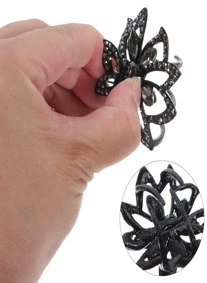 FRCOLOR 2pcs Rhinestone Claw Hair Clips for Women and Girls Decorative Small Flower Hair Claw Clips for Thick and Fine, Black - Image 2