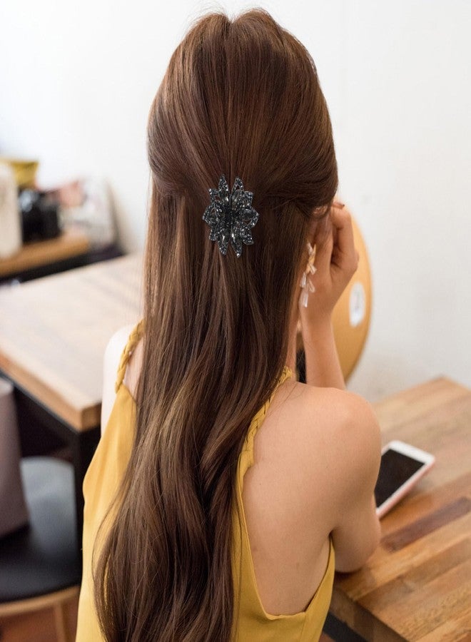 FRCOLOR 2pcs Rhinestone Claw Hair Clips for Women and Girls Decorative Small Flower Hair Claw Clips for Thick and Fine, Black - Image 3