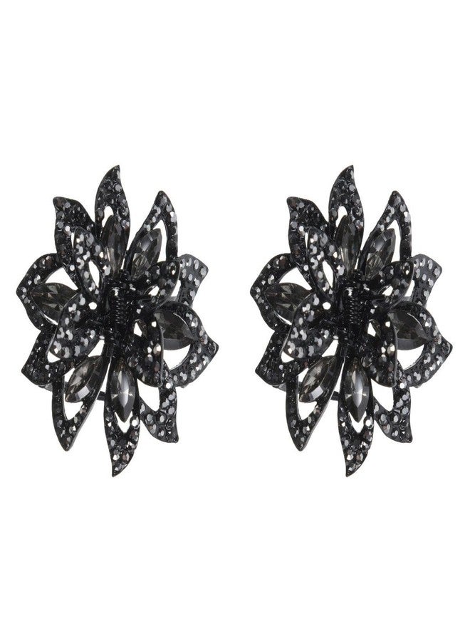FRCOLOR 2pcs Rhinestone Claw Hair Clips for Women and Girls Decorative Small Flower Hair Claw Clips for Thick and Fine, Black - Image 1