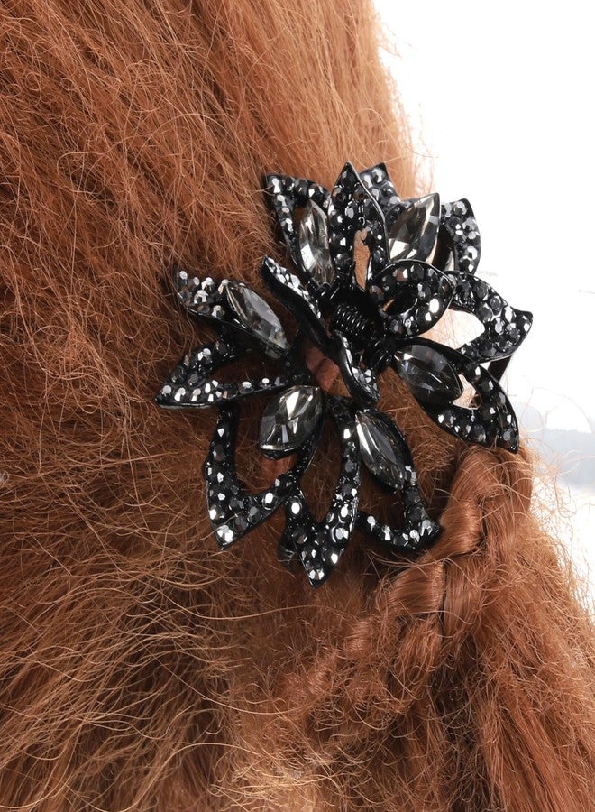 FRCOLOR 2pcs Rhinestone Claw Hair Clips for Women and Girls Decorative Small Flower Hair Claw Clips for Thick and Fine, Black - Image 5