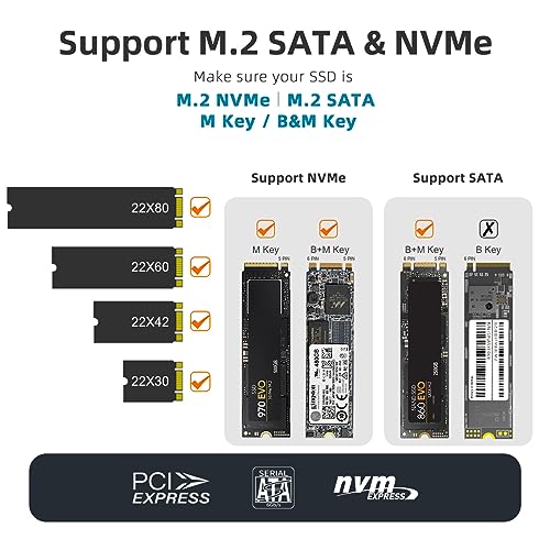 MAIWO M.2 إنكليوجر لـ NVMe و SATA SSD، إنكليوجر USB A إلى USB C لـ M أو B+M كي سائزات في 2230/2242/2260/2280، أقصى سرعة 10Gbps، دعم توسيع تخزين 4TB، علبة من سبائك الألمنيوم - Image 3