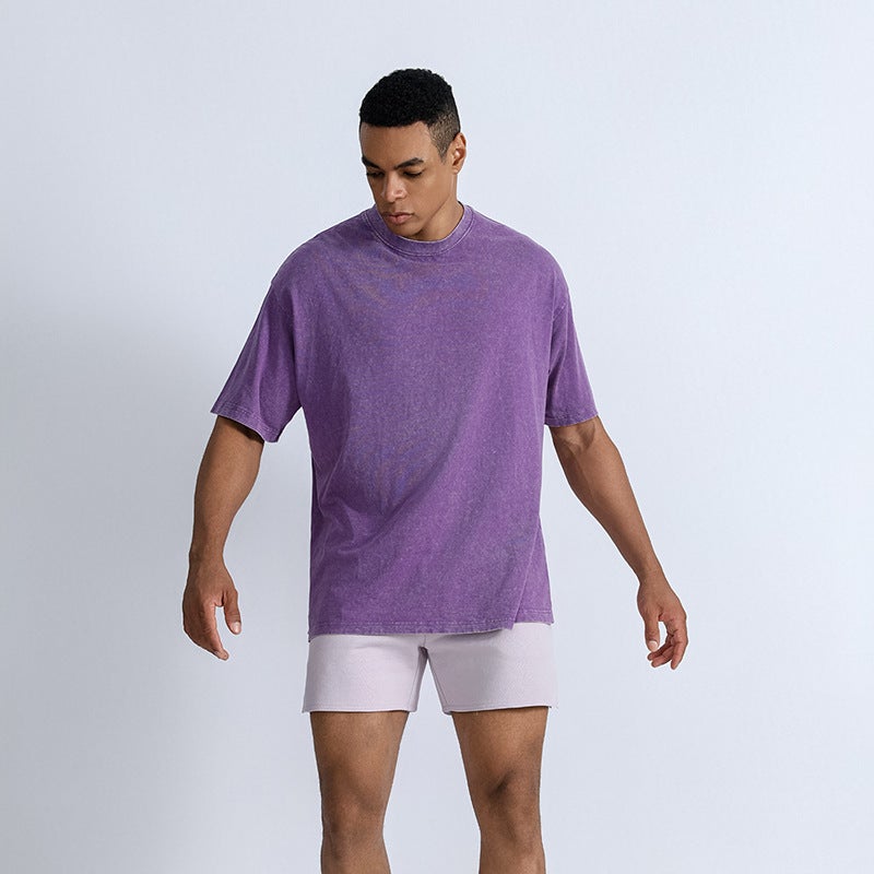 American Retro Washed T-Shirt Men'S 2024 Solid Color T-Shirt Men'S Casual Short-Sleeved T-Shirt Men'S - Image 2
