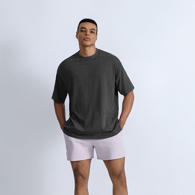 American Retro Washed T-Shirt Men'S 2024 Solid Color T-Shirt Men'S Casual Short-Sleeved T-Shirt Men'S - Image 4