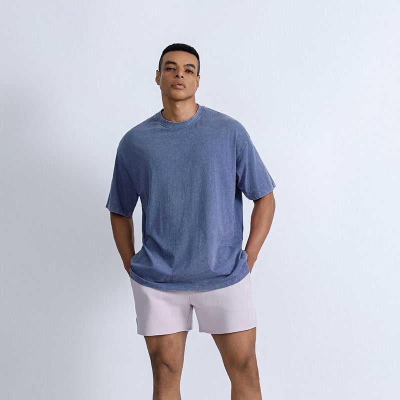 American Retro Washed T-Shirt Men'S 2024 Solid Color T-Shirt Men'S Casual Short-Sleeved T-Shirt Men'S - Image 5