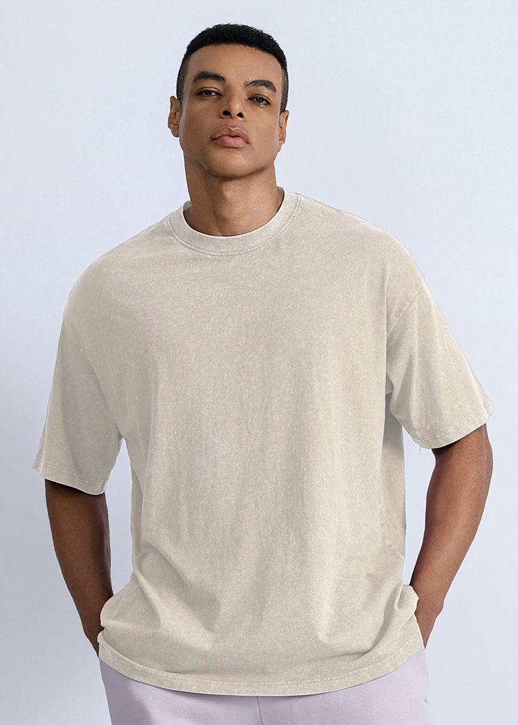 American Retro Washed T-Shirt Men'S 2024 Solid Color T-Shirt Men'S Casual Short-Sleeved T-Shirt Men'S - Image 1