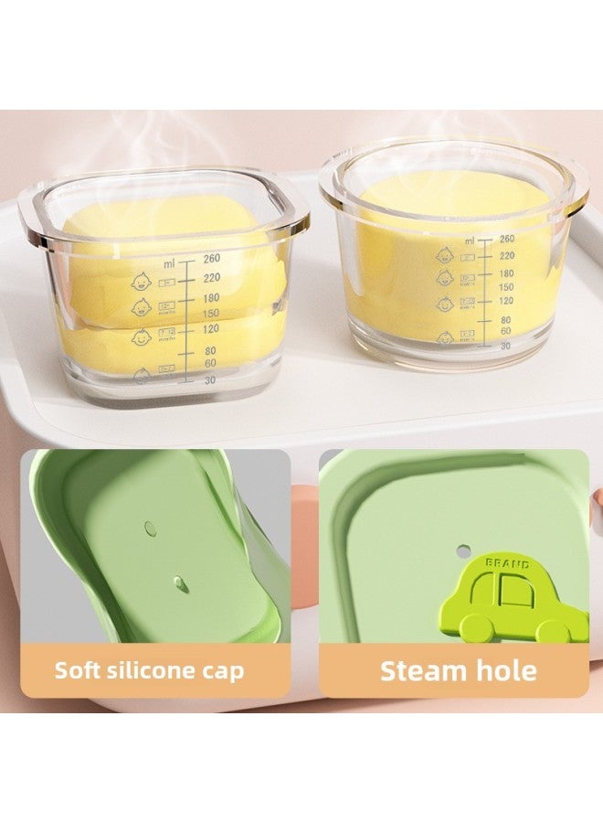 Large-capacity Food Supplement Box Sealed Storage Box Baby Glass Crisper Freezer Box Baby Food Supplement Bowl Can Be Steamed-Specifications:300ML Lemon Yellow Square  - Image 3