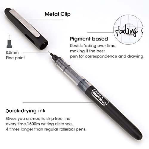 WRITECH Liquid Ink RollerBall Pens Quick Dry Ink 0.5 mm Extra Fine Point Pens 8 Pcs Rollering Pens Assorted Colors Ink for Writing, Taking Notes & Sketching (Multicolor) - Image 3