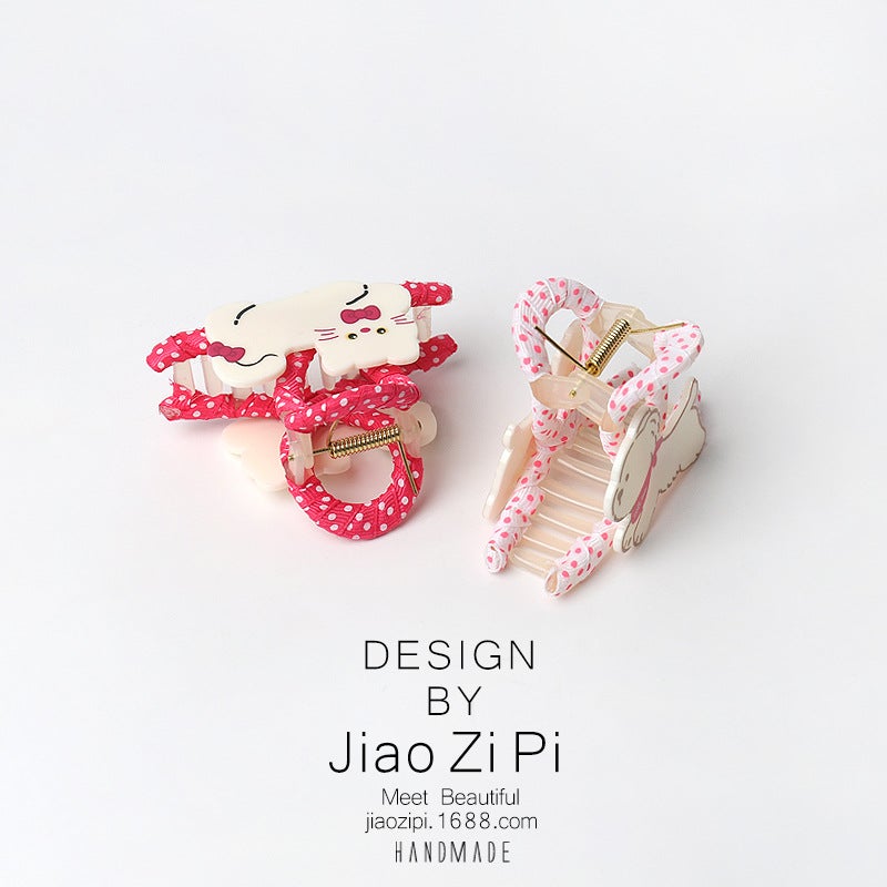 Cat and Dog Polka Dot Wrap Hair Claw Clip - Image 5
