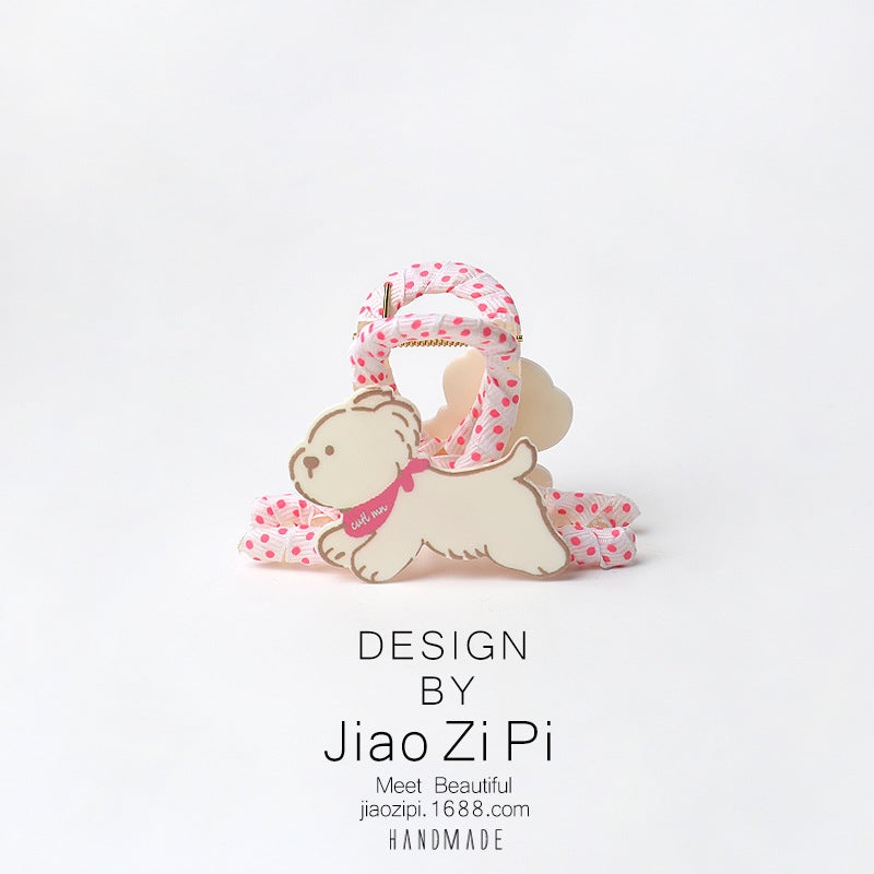 Cat and Dog Polka Dot Wrap Hair Claw Clip - Image 2