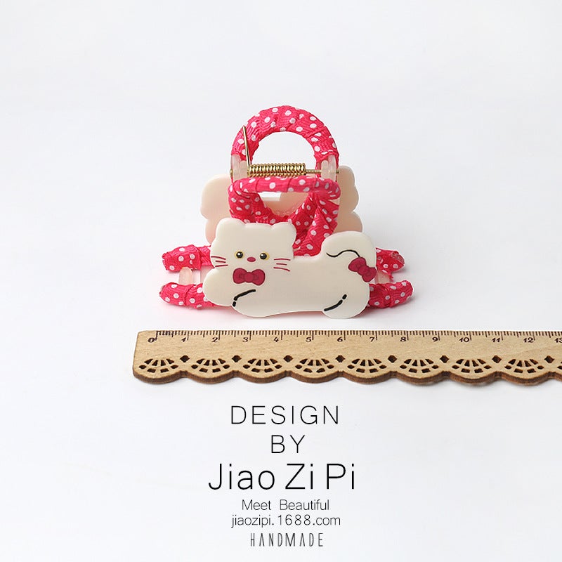 Cat and Dog Polka Dot Wrap Hair Claw Clip - Image 4