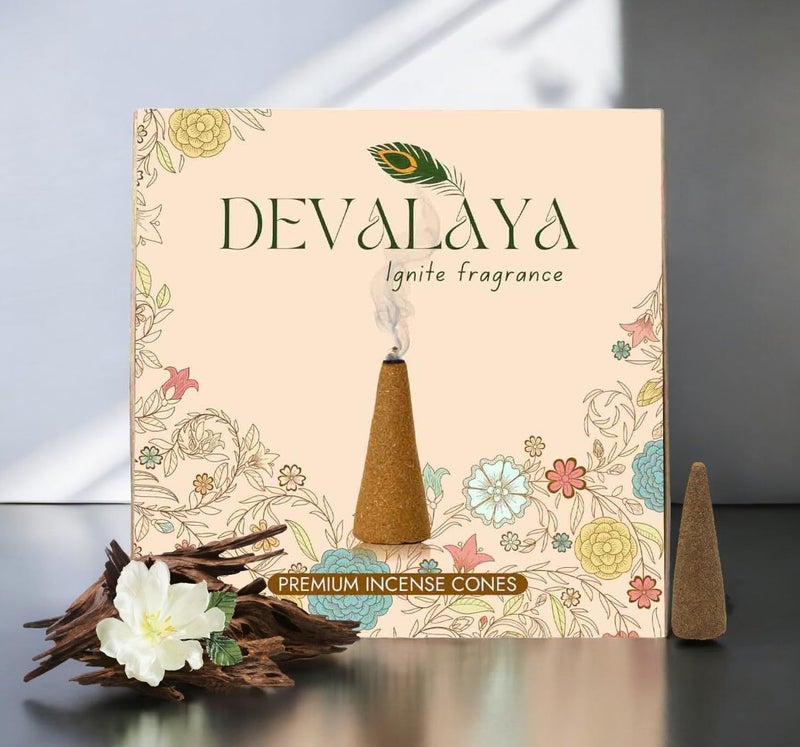 Devalaya Signature Fusion Dhoop Cones (20 Cones, Pack of 1), Dry Incense Dhoop, Dhoop Batti for Pooja, 100% Charcoal-Free, 25-Minute Burn Time, Eco-Friendly, 3.5 CM Length - Image 1
