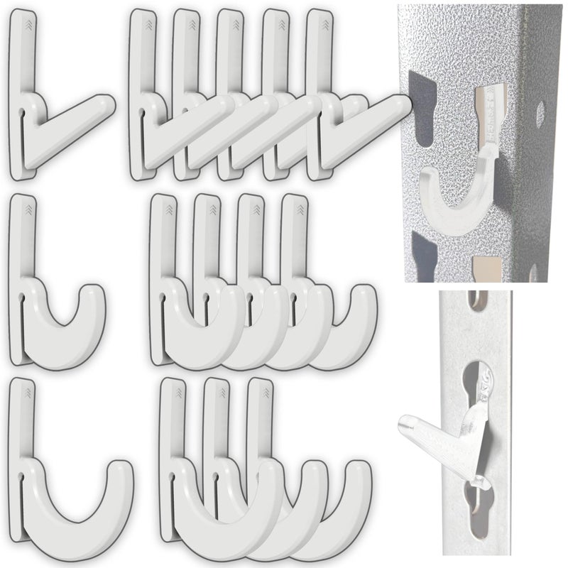 Electron Whale Heavy Duty Plastic LHooks and JHooks for Garage Shelving Compatible with Keyhole Slots UVResistant 40 lbs Load Capacity 15 White LHook and JHook Assortment - Image 2