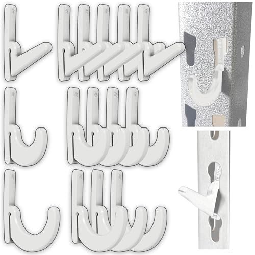 Electron Whale Heavy Duty Plastic LHooks and JHooks for Garage Shelving Compatible with Keyhole Slots UVResistant 40 lbs Load Capacity 15 White LHook and JHook Assortment - Image 1