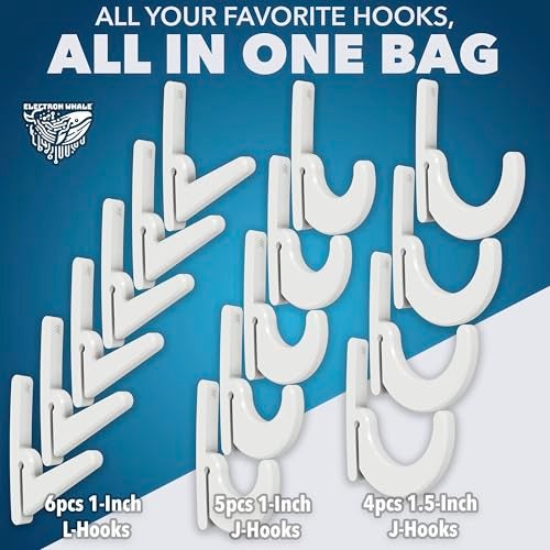 Electron Whale Heavy Duty Plastic LHooks and JHooks for Garage Shelving Compatible with Keyhole Slots UVResistant 40 lbs Load Capacity 15 White LHook and JHook Assortment - Image 3