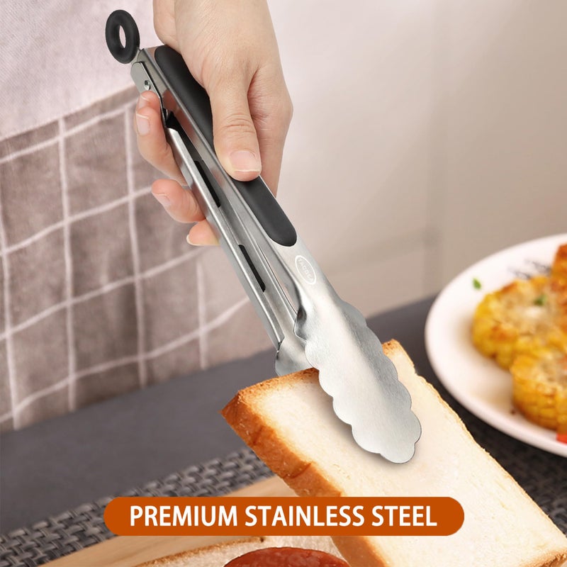 Tacgea Stainless Steel Kitchen Tongs Silicone Non-Slip Grip Locking Grilling Food Tongs Set Of 2 9-Inch & 12-Inch - Image 4