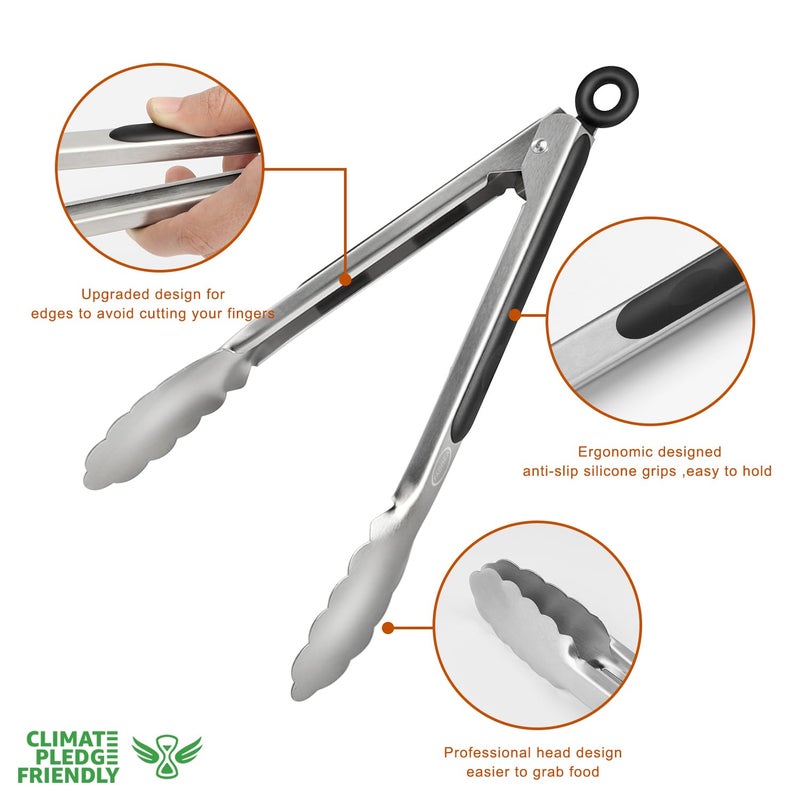 Tacgea Stainless Steel Kitchen Tongs Silicone Non-Slip Grip Locking Grilling Food Tongs Set Of 2 9-Inch & 12-Inch - Image 5