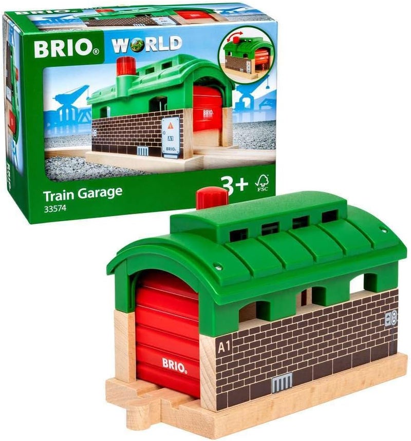 BRIO World 33574 Train Garage with Rolling Door - Wooden Toy for Kids Ages 3 and Up - Image 1