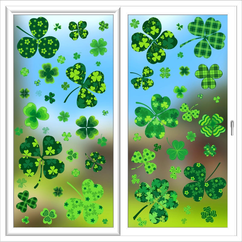 JCFIRE 118 Pcs St Patricks Day Decorations, 8 Sheets Extra Large Shamrock Stickers Window Clings Decor, St Patricks Day Accessories, Reusable Saint Party Supplies for Home Office School - Image 1