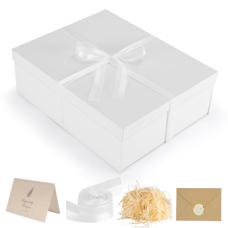 Donyang Gift Box, 16.5x13x5.5 inches Large White Gift Boxes with Lids for Presents, Birthday Box Contains Card Ribbon Shredded Paper Filler, Gift Wrap Boxes for Valentine Mother's Day Christmas Anniversary - Image 1