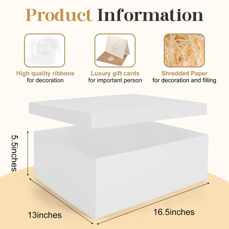 Donyang Gift Box, 16.5x13x5.5 inches Large White Gift Boxes with Lids for Presents, Birthday Box Contains Card Ribbon Shredded Paper Filler, Gift Wrap Boxes for Valentine Mother's Day Christmas Anniversary - Image 2