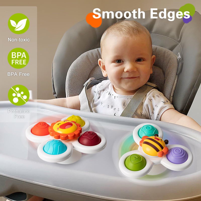 TOHIBEE 3PCS Suction Cup Spinner Toys for 1-2 Year Old Boys Spinning Toys Sensory Toys for Toddlers 1-3 Gifts for 1 Year Old Girls - Image 2