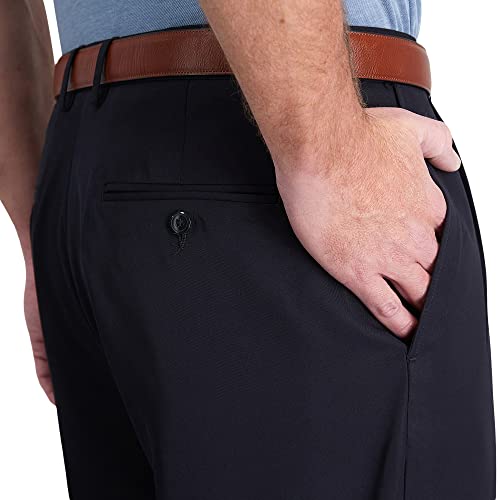 Haggar mens Mynx Gabardine Hidden Expandable Waistband Classic Fit Front Pleated Dress Pant, Navy, 44x32 - Image 2