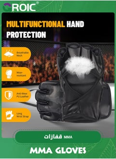 GROIC MMA Gloves, Half-Finger Boxing Gloves Fight Gloves MMA Mitts with Adjustable Wrist Band UFC Gloves for Sanda Sparring Punching Bag Training (One Size Fits Most)  - Image 3