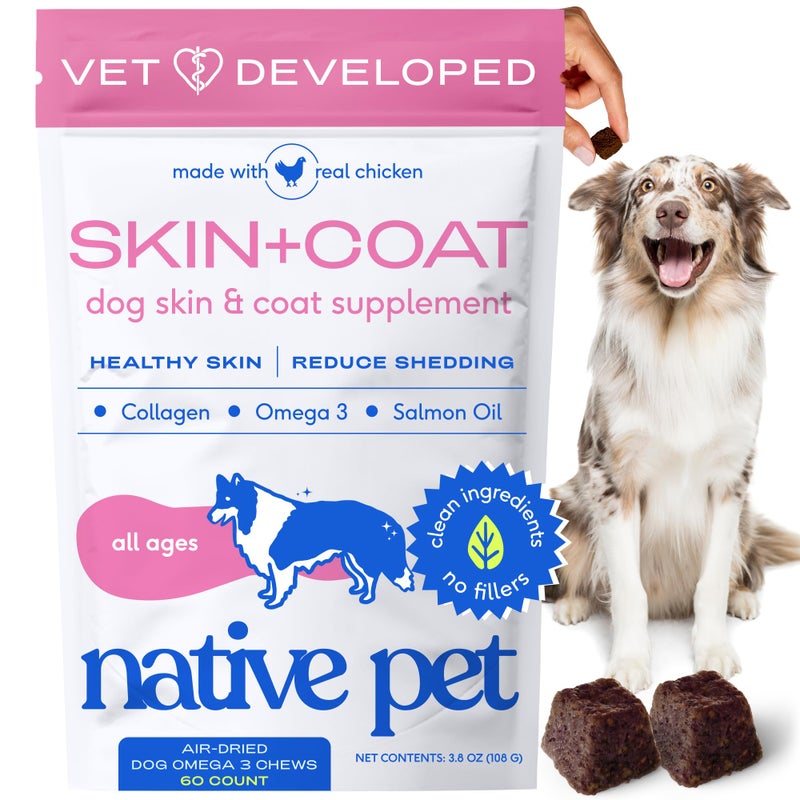 Native Pet Omega Skin and Coat Chews for Dogs - Dog Skin and Coat Supplement for Healthy, Shiny Fur, Reduce Shedding and Dry Spots - Made with Omega 3 Fish Oil and Wild-Caught Salmon Oil - 60 Chews - Image 1