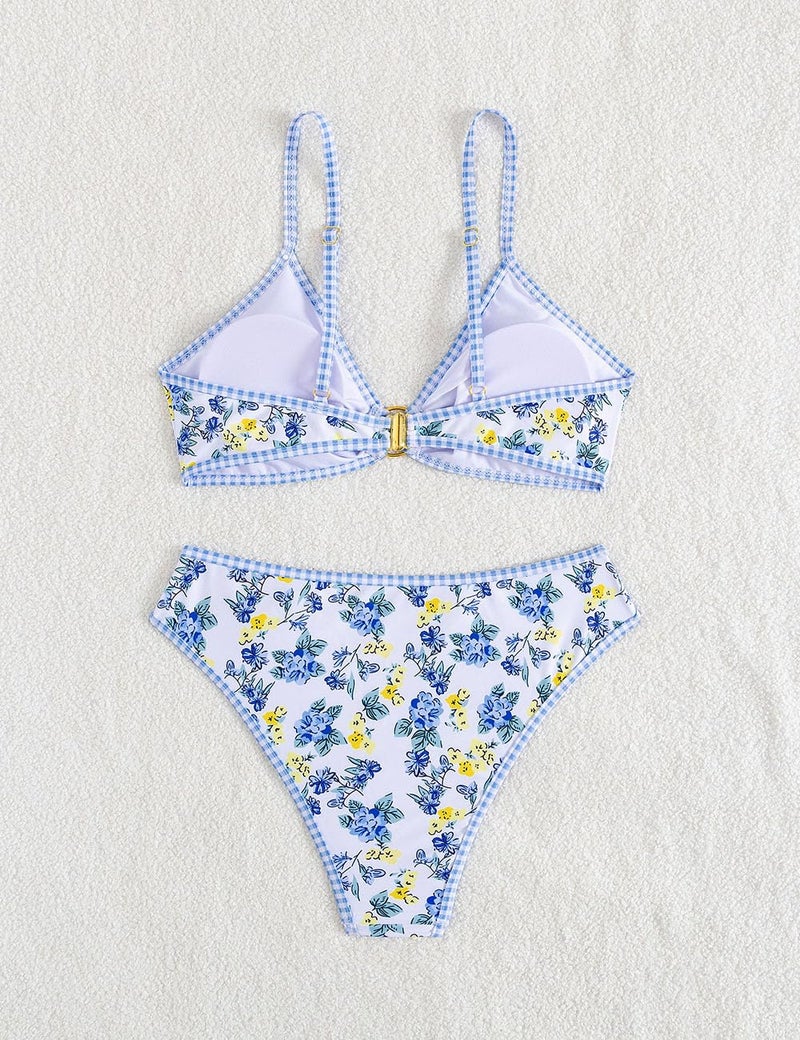Tainehs Women's Two Piece Bikini Sets O Ring Front Top Ditsy Floral Triangle Swimsuits Cheeky Bathing Suit - Image 5