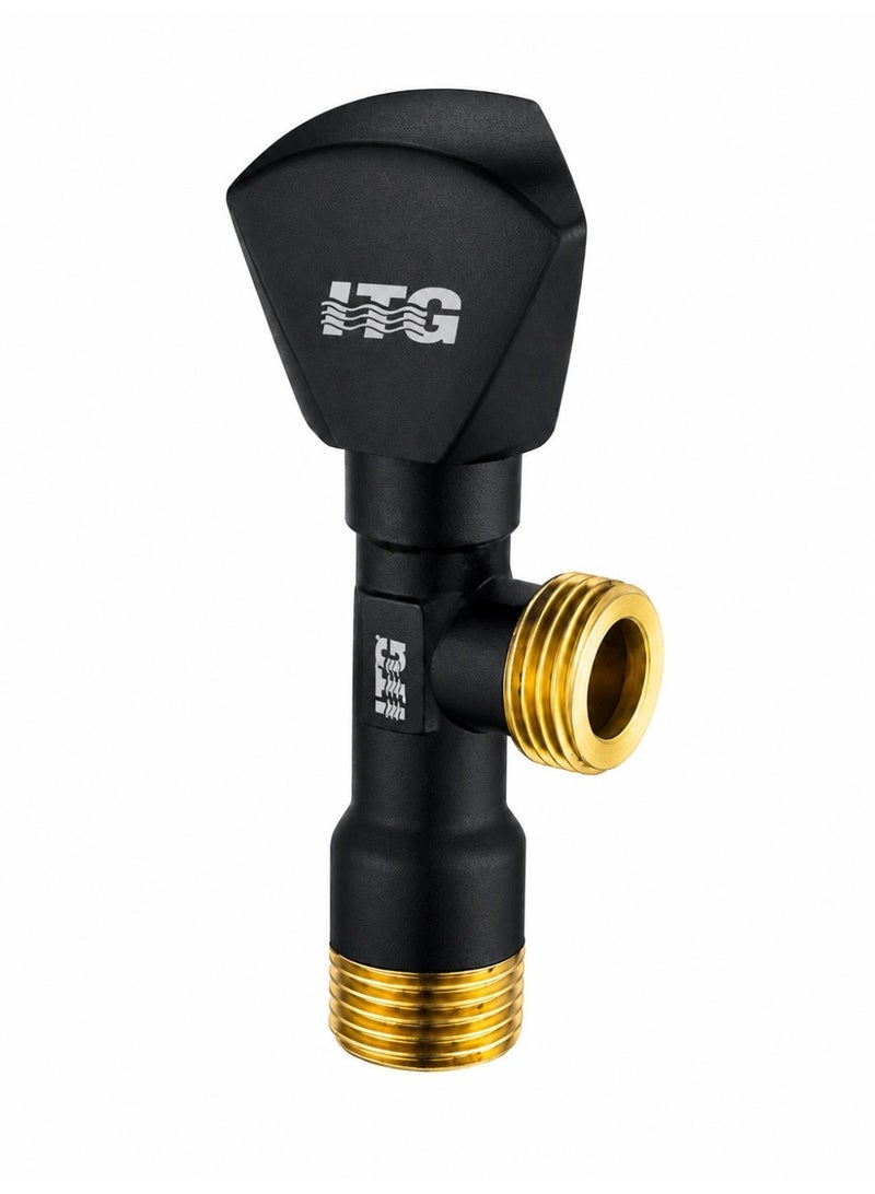 ITG Angle Valve for Bathroom & Kitchen – Premium Brass Water Shut Off Valve, Matte Black Finish, Wall Mounted Corner Valve, Rust Resistant, 5 Years Warranty - Image 1