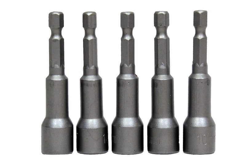 Jon Bhandari Tools Jon Bhandari Tools 5pcs 10mm Hexagon Magnetic Nut Driver Bit Set 65mm long  - Image 1