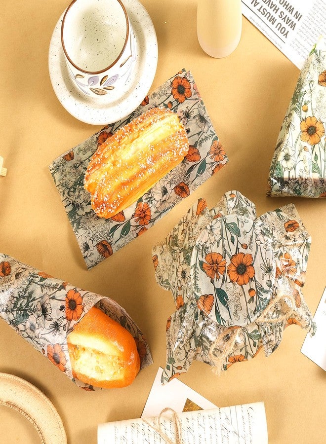 Fabllewavi 120 Sheets Orange Wildflower Garden Floral Wax Paper for Food Deli, 13.4 * 9.4‘’ Retro Floral Greaseproof Deli Paper for Sandwich Picnic Basket Liner Birthday Party Supplies - Image 4
