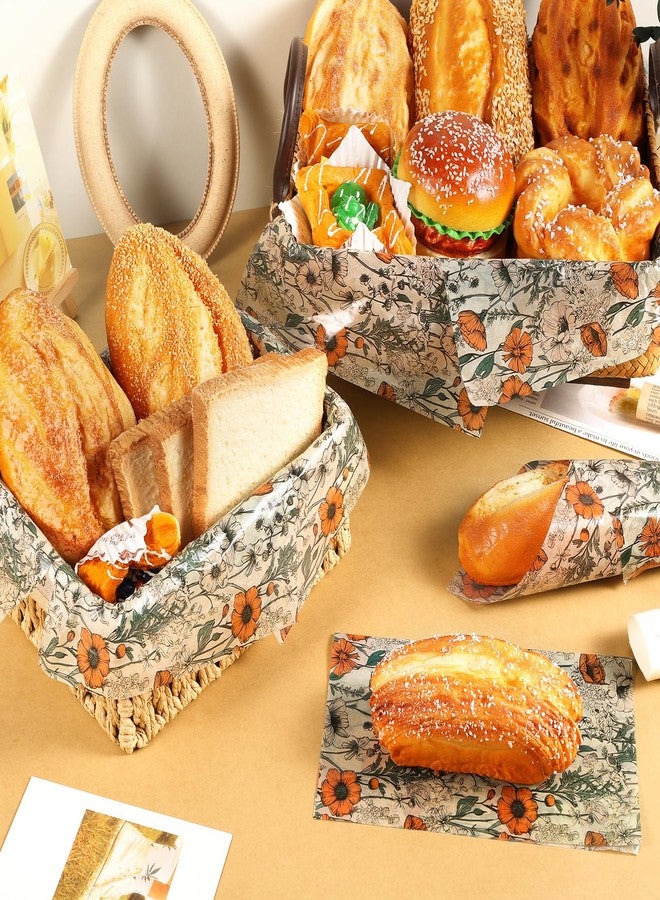 Fabllewavi 120 Sheets Orange Wildflower Garden Floral Wax Paper for Food Deli, 13.4 * 9.4‘’ Retro Floral Greaseproof Deli Paper for Sandwich Picnic Basket Liner Birthday Party Supplies - Image 3